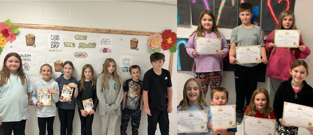 Afton's 4th Grade students with their poetry certificates and poetry books