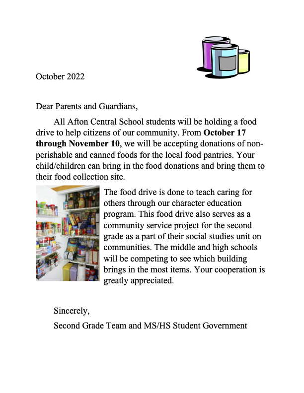 Food Drive Letter PNG