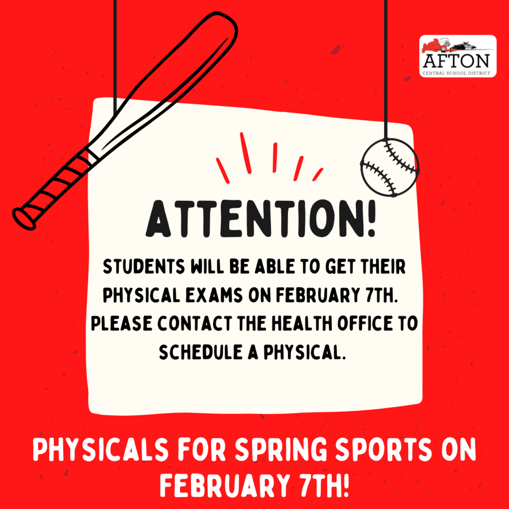 Students will be able to get their physical exams on February 7th.  Please contact the health office to schedule a physical. 