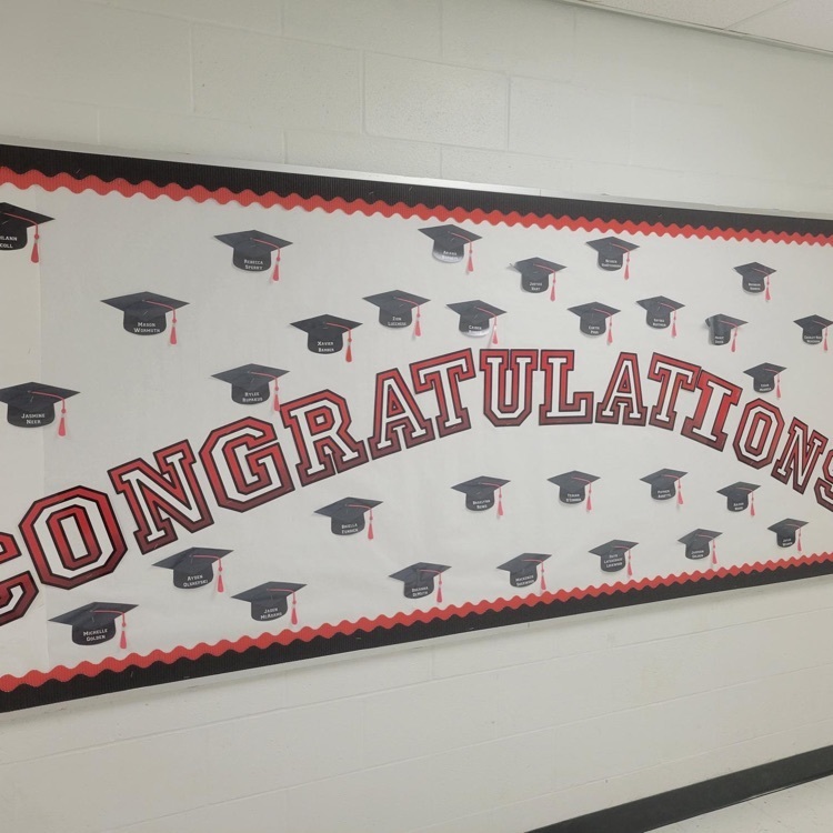 Congratulations with graduation caps for the fifth-grade students.