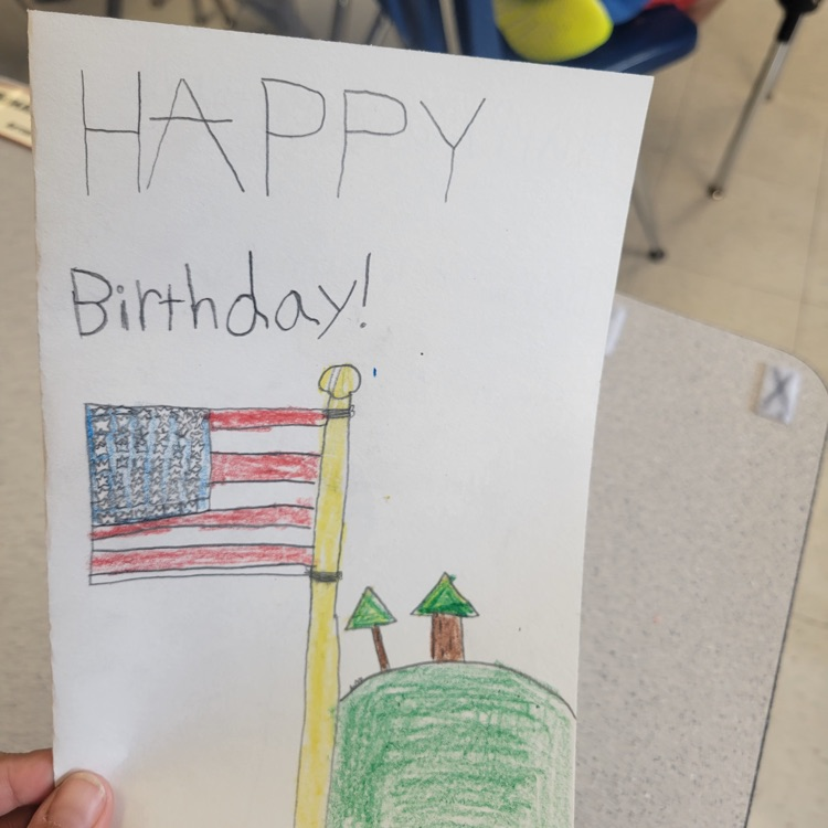 student card saying happy Birthday with a flag